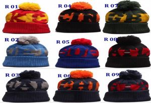 Patch rond Football Sideline Bonnets Premium brodé hiver doux épais Pom Beanie équipes chapeau à revers hommes femmes Sport d'hiver Kni9568137