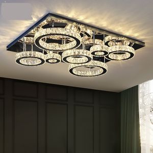 Anneau rond Plafonnier argenté de luxe Lustres salon lumières en cristal modernes chambre lampes LED salle à manger luminaires en cristal cuisine