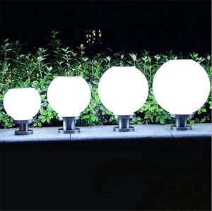 Lámparas solares redondas LED Forma de bola Luz de pilar Globo de acrílico blanco Luz de poste impermeable al aire libre iluminación de cerca paisaje patio jardín