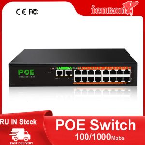 Routers Ienron Poe Switch 1000 Mbps Commutateur Ethernet Gigabit Network 16 Port POE + 2 Port UpLink 52V Power for IP Camera / WiFi Router