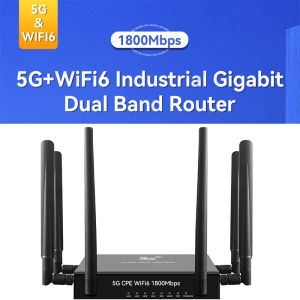 Routers Industrial 5G CPE Router Dual Band WiFi 6 SIM Card 4G LTE 4 * LAN PORTS Gigabit Router sans fil intérieur à haut débit 1800m 6 Antennes