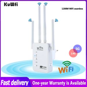 Routers Kuwfi 2.g/5g Wifi Repetidor 1200Mbps Router Wifi Extender amplificador de señal WiFi con 4 antenas externas duales
