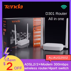 Routers Tenda D301 300 Mbps Router sans fil WiFi ADSL Router Router Network Gigabit 4P Commutateur tout dans le routeur WiFi Support Ethernet Wan IPTV