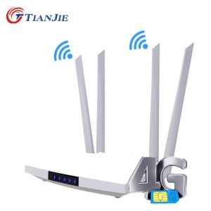 Routers Tianjie 4G LTE Wifi Router 300Mbps Wireless Broadand 3G Wifi Hotspots Mobile CPE con SIM Slot 4Lan Ports 32 Usuarios