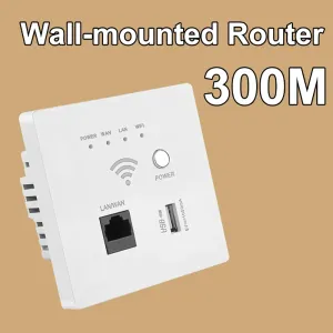 Routeurs WiFi Wireless AP Relay Extender 300Mbps 220V Power Wireless WiFi Repater Booster Wallmounted 2,4 GHz Router USB Socket Panneau