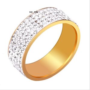 Row Zircon Tennis Ring Titanio Acero 24K Revestimiento al vacío Cinco filas CZ Diamond Pareja Anillo de banda para Mujeres Hombres Tamaño 6-11 12 13