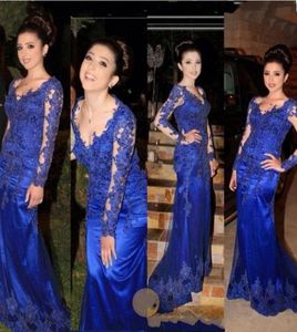 Robes de soirée Blue Royal 2019 avec manches longues Robe formelle musulmane arabe pour les mariages célébrités de promotion 7901558