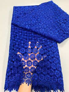 Tela de encaje de cordón de guipur africano azul real, francés Soluble en agua de alta calidad para vestidos de fiesta de cumpleaños de mujer 240320
