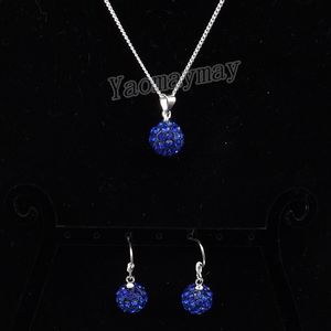 Pendientes de colgante y collar de bolas de discoteca azul real para niñas Juego de joyas de diamantes de diez rianas 10 sets envío gratis