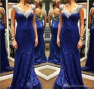 Vestidos de noche de sirena azul real de la sirena lentejuelas Diseñador de la vaina sin mangas longitud del piso rocada personalizada usuar el vestidos de fiesta de graduación árabe 403