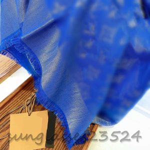 Écharpe bleu royal Châle écharpe en laine de soie, articles de mode d'automne et d'hiver, fil d'argent fin, multicolore, motif de logo complet, écharpe de créateur, grande écharpe carrée W038