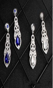 Royal Blue Silver 2020 Boucles d'oreilles brillantes Boucles d'oreilles Bridal Long Drop Boucle pour femmes Bijoux de mariée Cadeau de mariage pour BR2333539