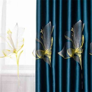 Rideaux brodés Royal Satin Lily pour salon Chambre à coucher Etudier Haute ombrage haut de gamme Nordic Rideau Tulle personnalisé 210913