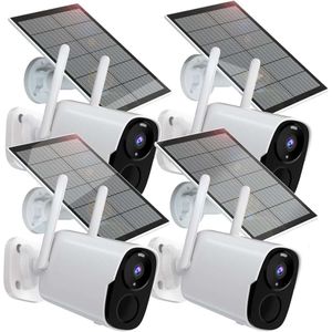 Rraycom Sistema de seguridad de cámara solar al aire libre con visión nocturna de 2k color, comunicaciones bidireccionales, foco, alarma, compatible de Alexa - Cámara de monitoreo Solar Wifi