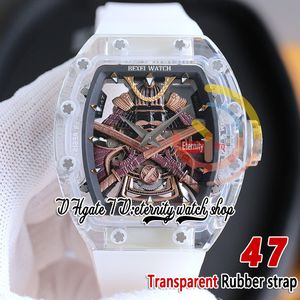 RRF 47 Japón Miyota NH Reloj automático para hombre Caja transparente de cristal Golden Samurai Armor Dial Correa de caucho transparente Super versión Eternity Relojes de pulsera