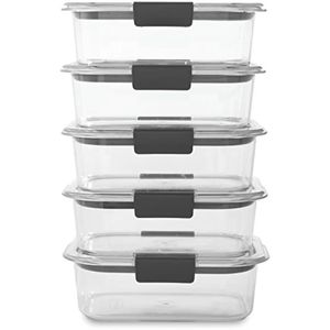 Rubbermaid Brilliance A Lot de 5 récipients de conservation des aliments gratuits avec couvercles hermétiques pour la préparation des repas du déjeuner et les restes 240116