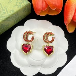 Pendientes con dije de corazón de melocotón exquisitos de rubí, pendientes dorados de diseñador de moda para mujer, joyería de regalo para el Día de San Valentín