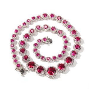 Collier rubis, chaînes de collier en diamants énormes, collier Hip hop rond en zircon rose, chaîne de pull à la mode pour femmes