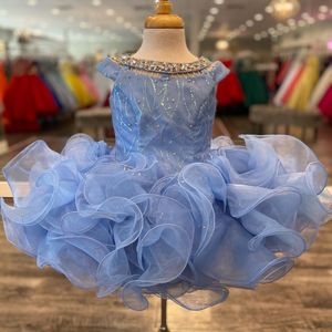 Ruffle Cupcake Pageant Dress pour les petites filles 2023 Miss Off-the-Shoulder Glitz Baby Kids Birthday Formal Runway Party Robes Infant Toddler Designer Fun-Fashion Coral