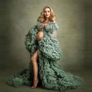 Ruffle Prom personnaliser la robe de maternité Robes pour séance photo ou baby shower tulle chic femme plus taille à manches longues photographie robe graphique