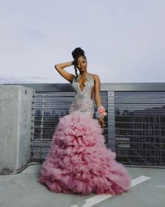 Rougne Robe de bal rose rose africain pour femmes sier diamant cristal noir fille transparent sirène sirène anniversaire robe de fête