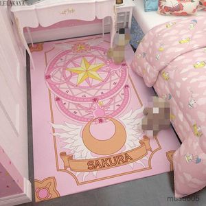 Alfombras Playmats Magic Circle Card Sakura Moon Cat Impreso Baby Crawling Play Mats Alfombra antideslizante Floor Mat Home Carpet