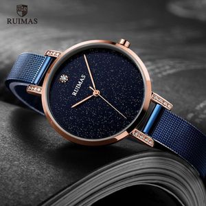 Ruimas Simple robe analogique montres pour femmes en acier inoxydable bracelet en maille montres à Quartz dame Watch269Z