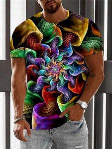 RUKAS Camiseta universal Impresión gráfica Cuello en espiral Corte Color Arco iris Impresión 3D Ropa de impresión de manga corta informal/Verano/Imagen original