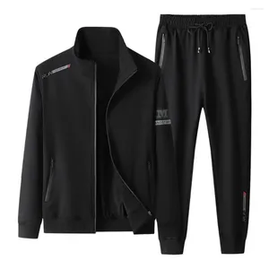 Running Sets 2 Pcs/Set Men Coat Pants Suit Stand Collar Zipper Closure Warm Casual Long Sleeve Mid-aged Sports Fitness Tracksuit