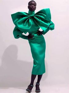 Robes de piste Design Green Prom Bow High Necy Longue Robe de soirée