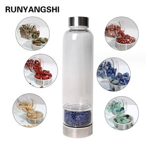 Runyangshi Naturel Cristal Verre Bouteille d'eau Guérison Bouteille de guérison en cristal de quartz 210914