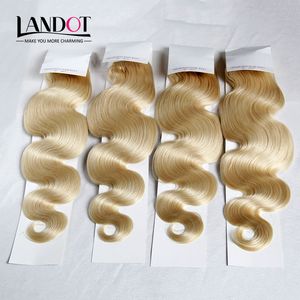 Onda del cuerpo ruso Cabello virgen Grado 8A Color # 613 Bleach Blonde El cabello humano teje paquetes Extensiones Remy 3/4 piezas Lote 12-30 pulgadas Tramas dobles