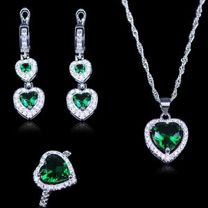 Style à la mode russe vert créé émeraude couleur argent ensembles de bijoux pour les femmes meilleur cadeau boucles d'oreilles pendentif anneaux ensemble H1022