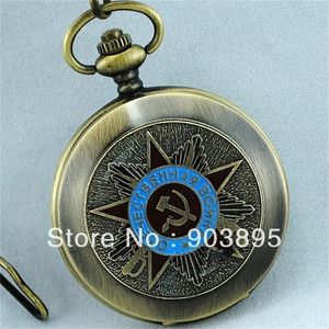 Russe Vingtage Bronze Cuivre Ton Soviétique BOLSHEVIK Mécanique vent à la main FOB Montre de poche Mens Militaire Pendentif Montre Chaîne T200502