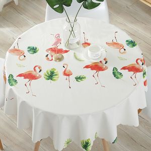 RZCortinas Table Cover Round Party Wedding Home Nappe Flamingo Feuille Imprimé PVC Nappe pour Cuisine Étanche Oilproof T200707