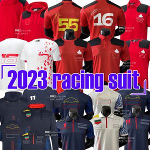 S-5XL 2023 2024 Fórmula Uno Nuevo traje de carreras F1 ROJO Negro Camiseta número 55 16 rojo manga corta POLO equipo uniforme solapa secado rápido mejor jugador 11 1