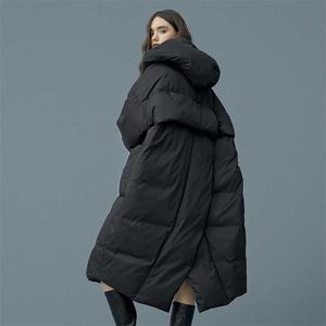 S- 7XL Plus Size Winter Oversize Warm Duck Down Coat Mujer X-Long Jacket Estilo con capucha Parkas gruesas F192 211018