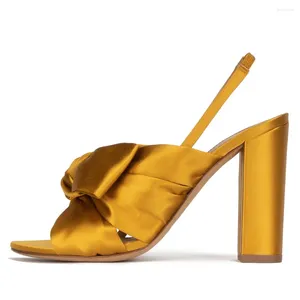 s Sandales Femmes nouées d'été épais talons Slingbacks Bow Shoes Ladies Large taille Satin Party High Heels Elegant Robe Shoe Slingback Ladie Dre