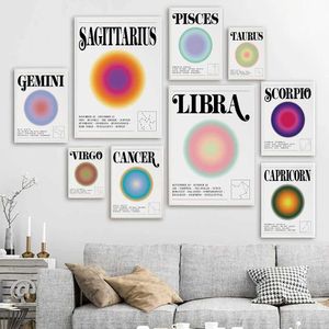 S Scorpion Zodiac Halo Gradient Wall Art Astrology Affiches étoiles Impression moderne Retro Canvas Peinture Life Chad Room Home Decoration J240505