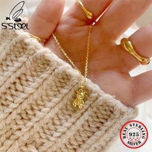 S'STEEL 925 plata esterlina Original 100% oso de peluche colgante collar collares con dijes para mujeres diseñador oro sin cuello joyería