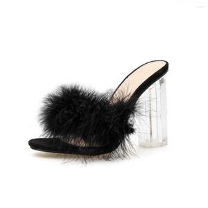 s orteil gelée ouverte femme pvc sandales talons hauts chaussures de fourrure cristallin transparent talon pantoufles d'été cm