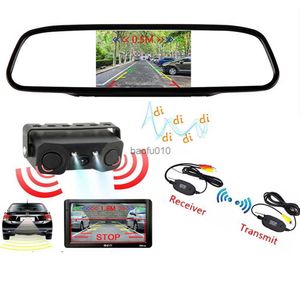 s Capteurs de stationnement vidéo sans fil Radar de secours 2 capteurs avec caméra de recul Moniteur de miroir LCD 4,3 pouces Assistance au stationnement de voiture L230619