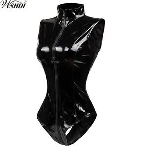 S-XXL Rouge Noir Latex Wet Look Moulante Catsuit Sexy Faux Cuir Body Zipper PVC Combinaison Cosplay Clubwear Costume De Danse Y20042674