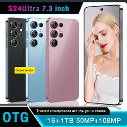 S24ULTRA 5G Android Smart 13 Téléphone Scran de l'écran de couleur Color Galaxy 7,3 pouces Le capteur d'écran HD prend en charge plusieurs langues