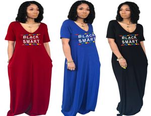 S2XL femmes vêtements robes longues noir SMART imprimer été à manches courtes col en V jupes élégantes dames décontracté moulante Maxi robe A5101997617