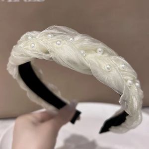 S3817 Joyería para el cabello de mujer a la moda, banda para la cabeza hecha a mano OL, diadema de encaje trenzado con perlas de imitación, accesorios para bandas para el cabello