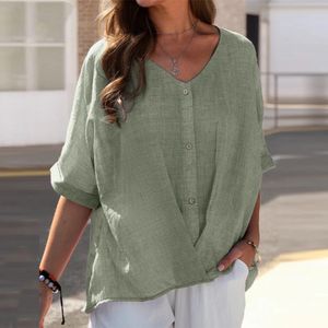 S5xl Taille Femmes Casual Loose Shirts Summer Automne Malf Masque Elegant Chic Blouse V Neck Button Tops 240407