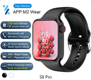 S8 Pro montre intelligente série 7 45mm 1,92 pouces hommes femmes NFC Bluetooth appel bracelet fréquence cardiaque Fitness Tracker Sport Smartwatch Iwo pour iOS Android PK DT7 Max montres 10A