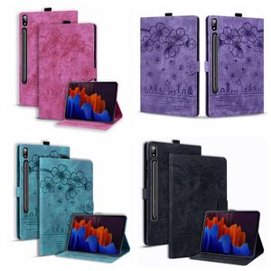 S9 Ultra Sakura Fleur Portefeuille En Cuir Étuis Pour Tablette Pour Samsung Galaxy S9 Ultra Tab S8 S7 Rétro Impression Mode Cerise Chat Titulaire Flip Cover Fente Pour Carte D'identité De Crédit Pochette De Livre