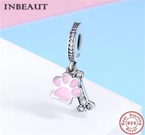 S925 Mignon Bear Paw Charm Fit P Bracelet 925 STERLING Silver Pink Animal Foot Impreinte Perles Perles en gros de bijoux européens 3540694